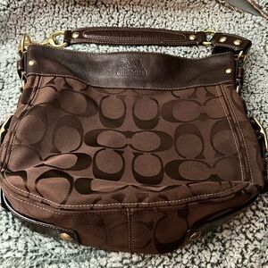 Coach 12674 Zoe Signature Logo Hobo Bag Jacquard Brown Shoulder Purse with bag